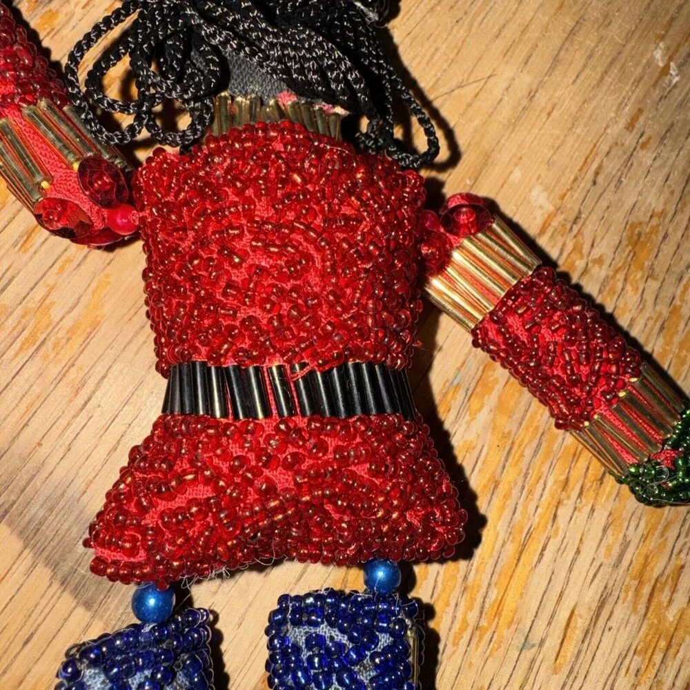 Vintage Nutcracker Cloth Face & Beaded Soldier Ornament 8”‎